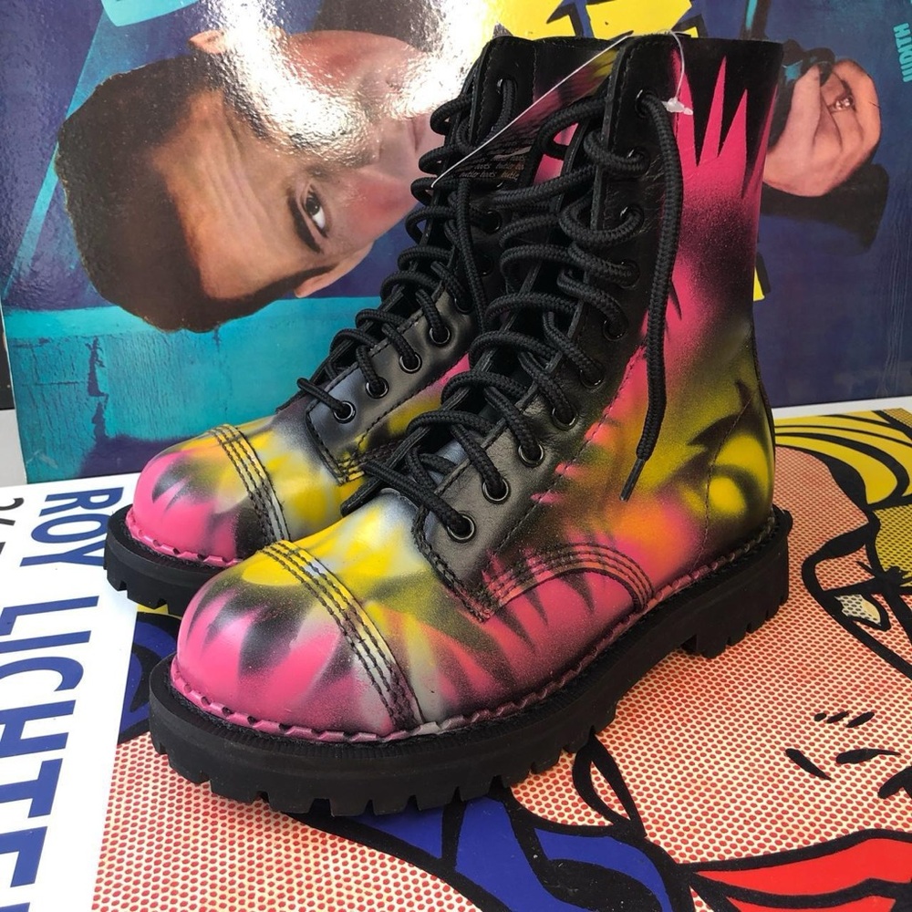 BNIB - NOT A PRINT, ART!  - Leather 10-eye boots, steel toe, size 7.5US WOMENS